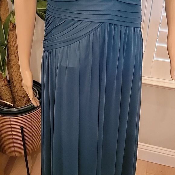 Teal green one shoulder evening gown petite Alex evenings size 12P - Picture 6 of 16